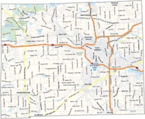 Washtenaw County Map, Michigan