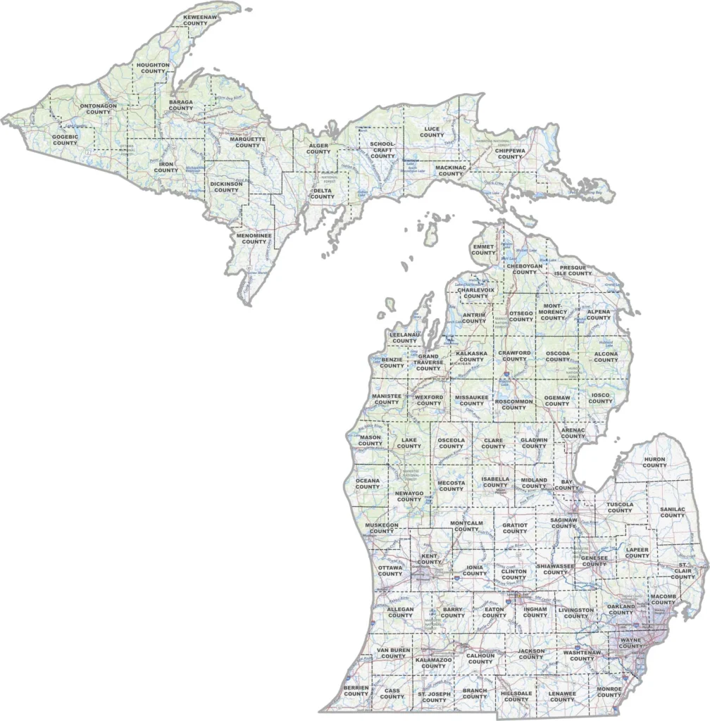 Michigan Topographic County Map