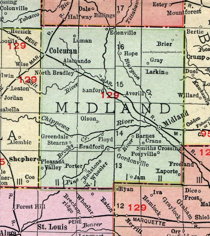 Midland County Map Michigan
