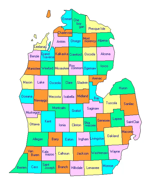 Lower Peninsula Counties Map
