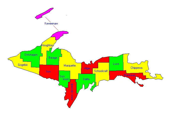 Upper Peninsula Counties Map