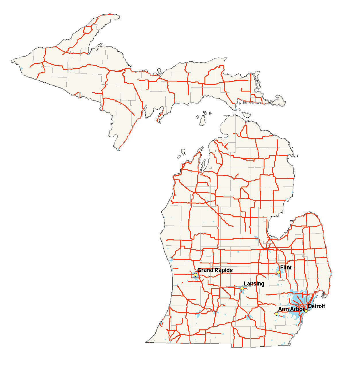 Michigan Highways and City Arterial Network